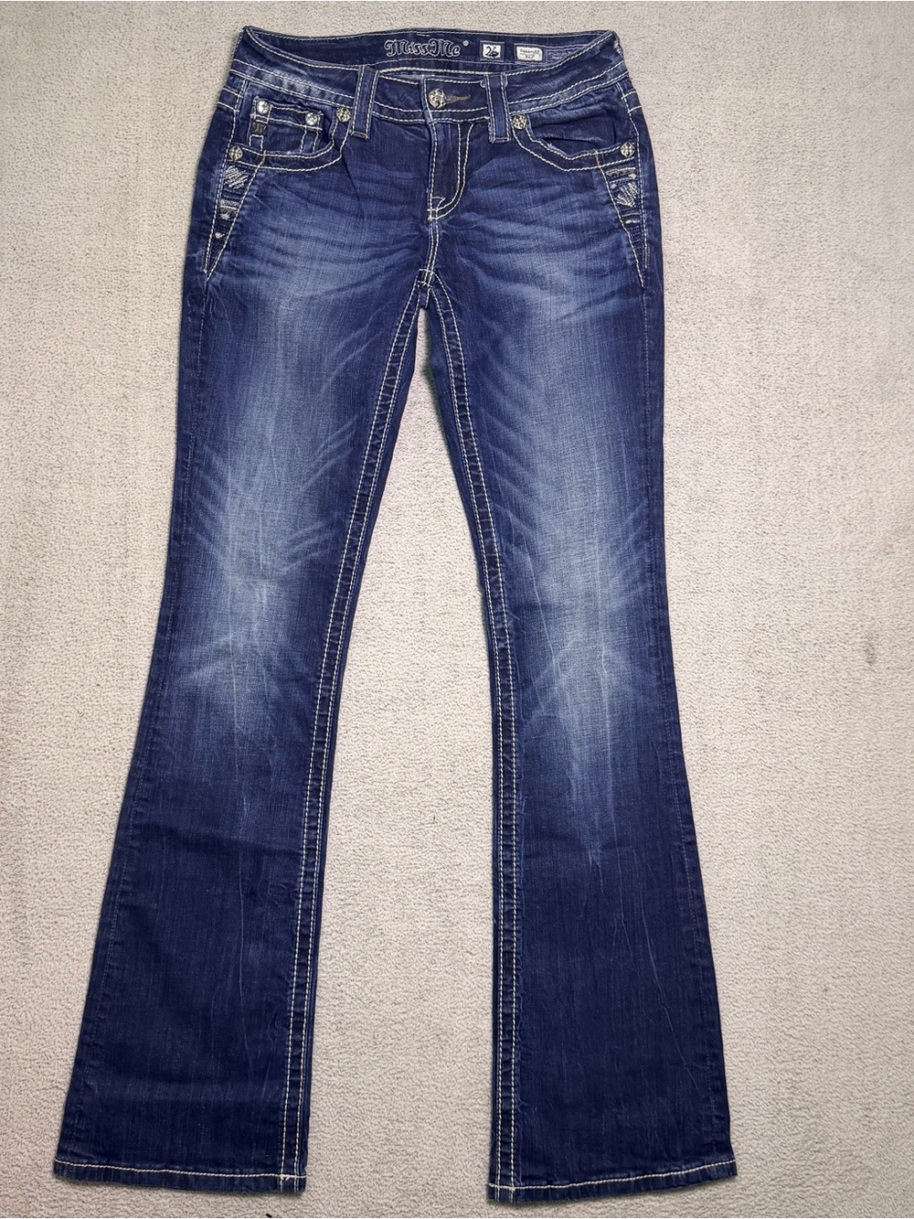 Miss Me Signature Bootcut Jeans Women’s 26 Blue Dark Wash Thick Contrast Stitch